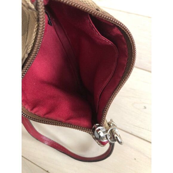 Coach Signature Small Wristlet Brown Canvas Burgundy Stripe - Picture 2 of 2